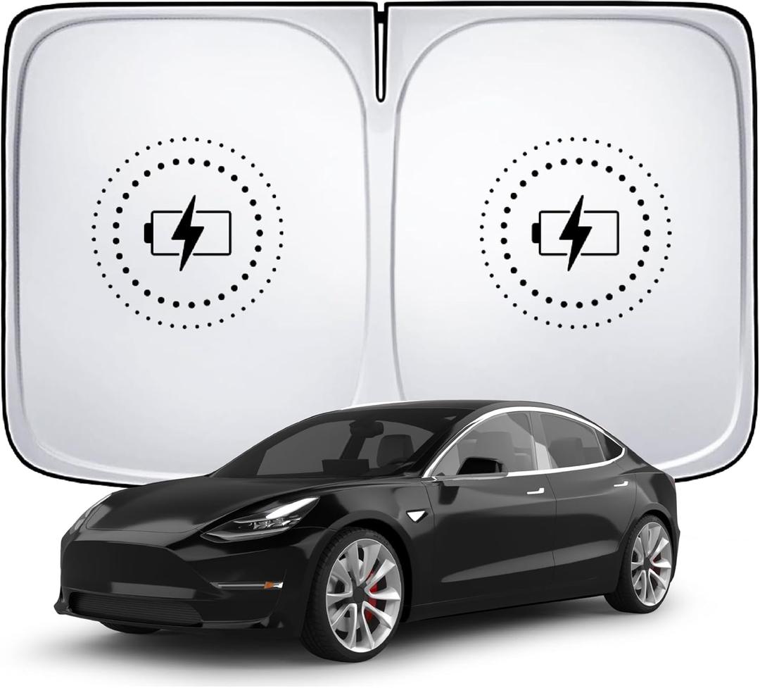 4 x Tesla Model Y Window Shade, Tesla Model 3 Sunshade with Triple-Layer Insulation, Custom Fit Sunshade for Tesla S, X, 3 and Y. This is The Best Tesla Model Y Sunshade, You Should Try it! (Battery Charging Icon)