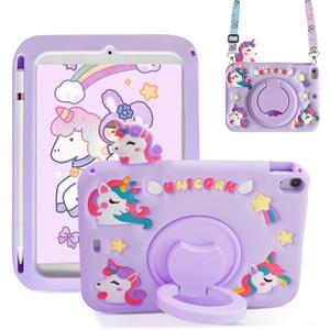 ACEMO for iPad 10th Generation Case iPad Air 11 inch M3 M2 Kids Girl Cover with 360 Rotating Kickstand/Shoulder Strap/Pencil Holder for iPad 2022 10.9 inch/Air 11 inch 2025 2024 Purple