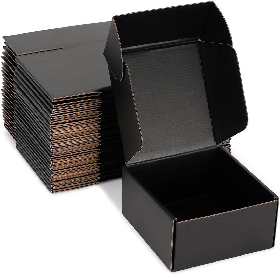Black Corrugated Shipping Boxes 6x6x3 Inches, 25 Pack | Sturdy 32 ECT cardboard, no tape closure, easy assembly, for mailing, gifts packaging and small business