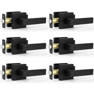 Estmoon 6 Pack Matte Black Door Handle, Keyless Interior Door Knobs Square Privacy Door Levers Heavy Duty Door Locks for Bedroom Bathroom, Reversible Interior Handles for Left & Right Handled Doors