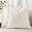 decorUhome Chenille Spring Throw Pillow Covers 18x18 Set of 2, Thick Textured Slubby Neutral Decorative Pillow Covers with Elegant Design for Couch, Sofa, Living Room, Cream White