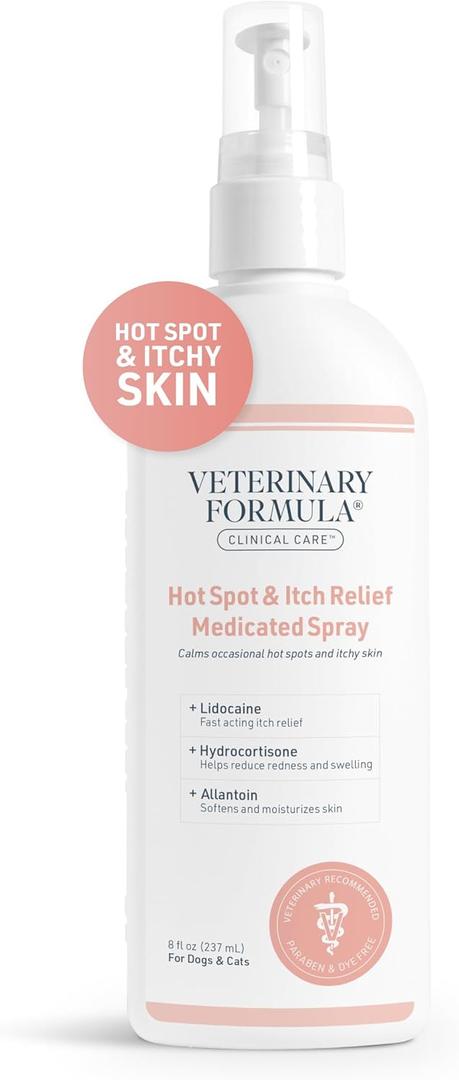  Veterinary Formula Clinical Care Hot Spot & Itch Relief Medicated Spray, 8oz Easy to Use Spray for Dogs & Cats Helps Alleviate Sensitive Skin, Scratching, and Licking of Coat (1 Pack), BB 07/28