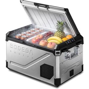BODEGA Portable 12V Car Refrigerator, 47QT Stainless Steel Fridge with Removable Divider for Dual Zone MAX/ECO Modes & Battery Protection, Electric Cooler for RV, Truck, Camping