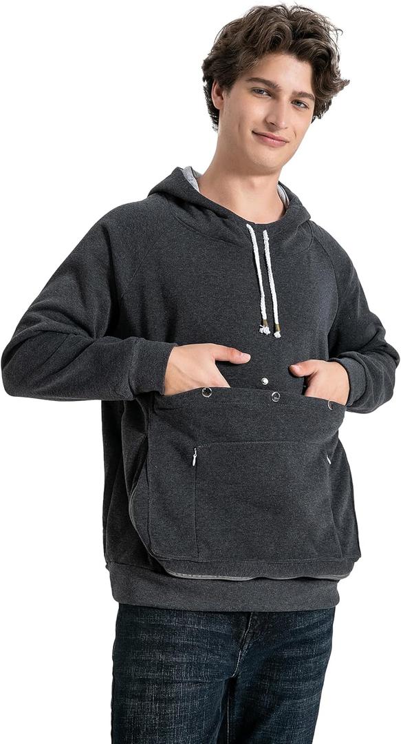 LINYUCHEN Cat Dog Carrier Hoodies  Puppy Kitten Carrying Sweatshirt Large Pet Pocket Pullover Top  Unisex Kangaroo Hoodies (Dark Heather)