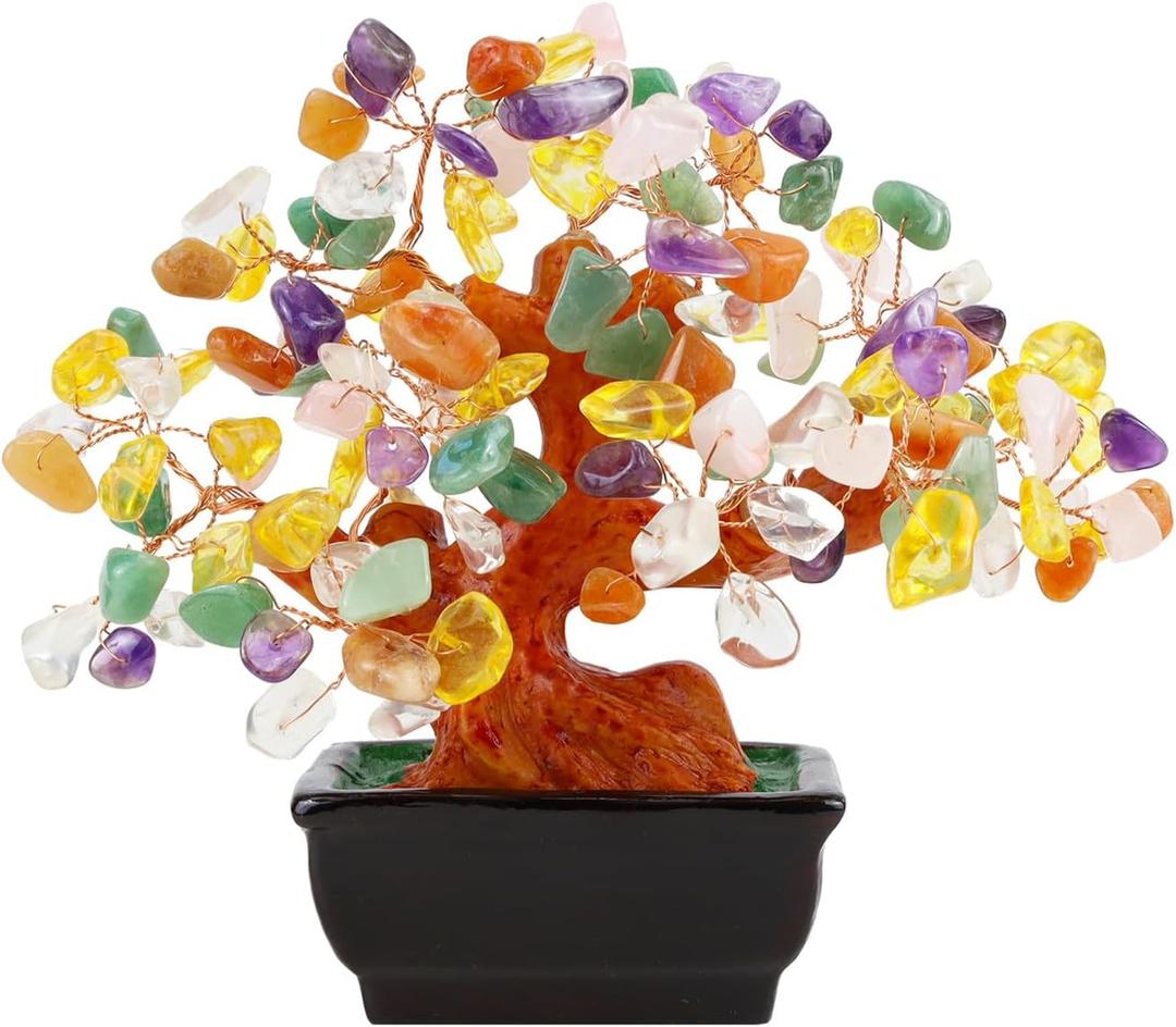 Natural Colorful Crystal Tree Money for Office Home Room Desk Decor Positive Spiritual Energy Meditation Feng Shui Crystals Bonsai Trees Luck Wealth Birthday Gifts for Women (Multi-Rainbow)