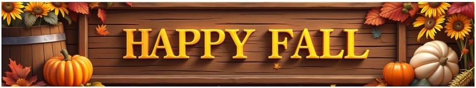 Fall Thanksgiving Autumn Banner with Maple Pumpkin Long Yard Banner for Harvest Party Outdoor Front Porch Home Door Decoration (Happy Fall A-8.2x1.5Ft)