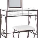 Linon Dark Metal Set Table with Upholstered Stool Clarisse Vanity, 52.4" x 31.8" x 18.3"