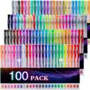 TANMIT 100 Coloring Gel Pens Set for Adults Coloring Books- Gel Colored Pen for Drawing, Writing & Unique Colors Including Glitter, Neon, Standard, Symhony, Milky & Metallic