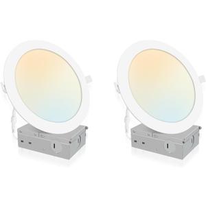 2 Pack Recessed Lighting 7 Inch with Junction Box, 5CCT 7 Inch LED Recessed Lights Dimmable 2700K/3000K/4000K/5000K/6000K, 16W 1300lm Ultra Thin Recessed Lighting - ETL and Energy Star Certified