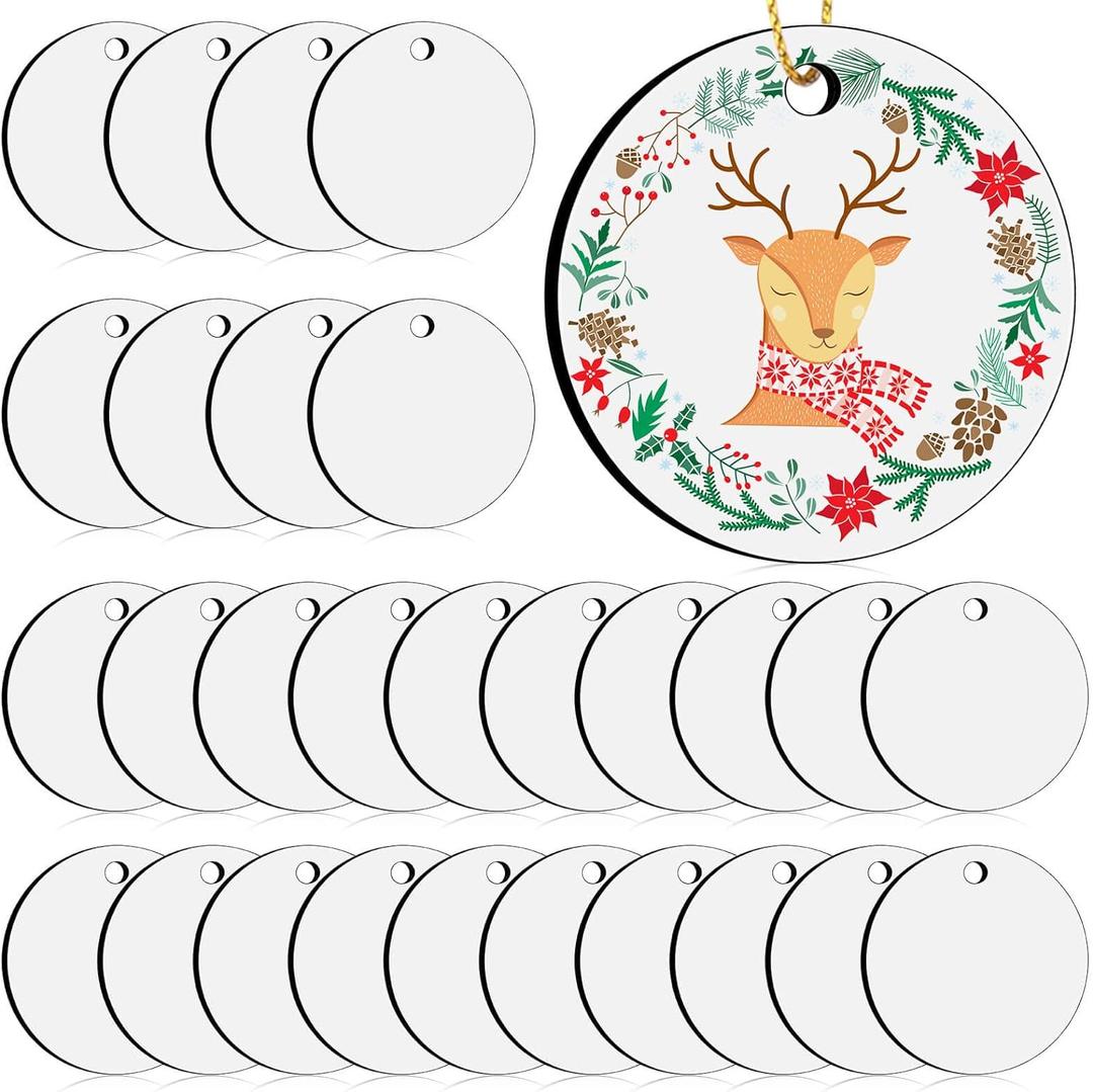 3" Sublimation Ornament Blanks, 50 Pieces Round Blank Sublimation Ornaments Sublimation Christmas Ornament Blanks for Christmas Tree Dcor, DIY Handmade Crafts(3 inches)