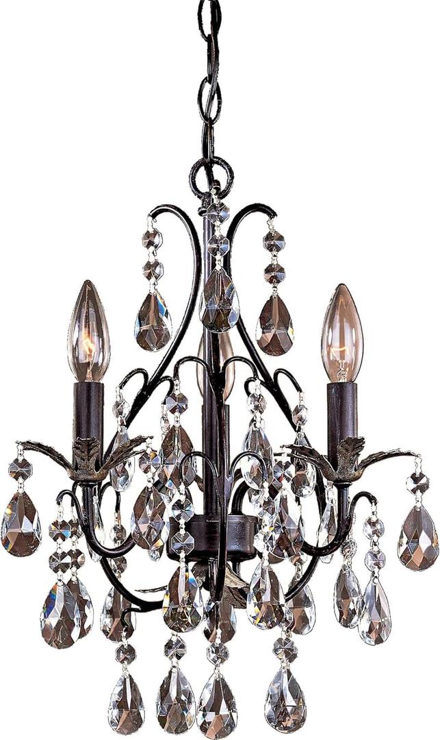 Minka Lavery 3122-301 Lavery Mini Chandelier, 3-Light, 180 Total Watts, 13.25-in H x 18.25-in W, Castlewood Walnut with Silver Highlights
