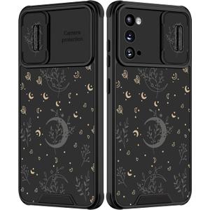 Goocrux for Samsung Galaxy S20 Case for Women Girls Cute Moon Stars Girly Phone Cover Fashion Black Space Heart Unique Design with Slide Camera Cover Aesthetic Cases for Galaxy S20 5G 6.2 inch