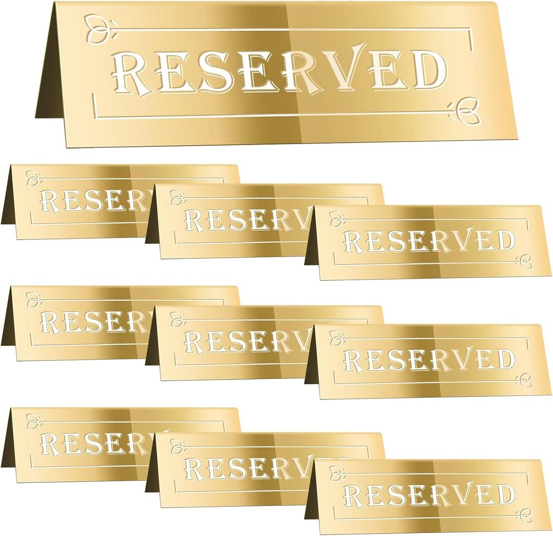 DI QIU REN 10PCS Reserved Table Signs, Acrylic Guest Reservation Table Tents Sign, Waterproof Gold Double-Sided Reserved Seat Signs, Reserve Sign for Wedding Birthday Party Restaurants Meeting