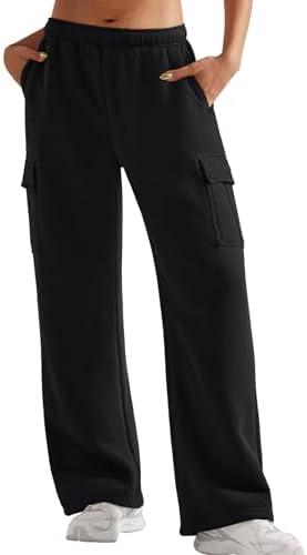YEOREO Sweatpants Women's Cargo Pants Fleece Lined Wide Leg Joggers Baggy Drawstring Nairi Sweat Pants with Pockets Size M