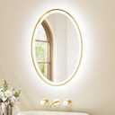 TETOTE Gold Oval Led Mirror with Lights 20" x 28" Metal Framed Oval Lighted Bathroom Vanity Mirror Wall Mounted, Front and Backlit 3 Color Stepless Dimmable Anti Fog, Shatterproof, CRI 90+