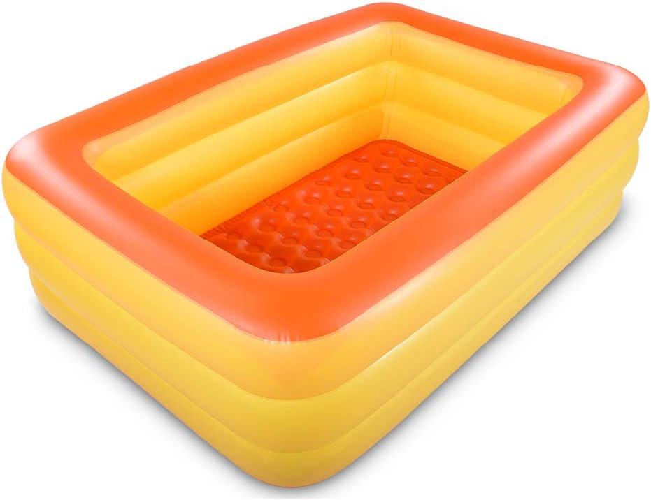 Inflatable Family Swim Play Center Pool, 82" x 56" x 25" Giant Blow Up Pool Summer Water Fun with Inflatable Soft Floor for Family, Garden, Outdoor, Backyard (Orange)
