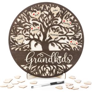 Family Tree Gifts for Grandparents from Grandkids Home Decor Gifts for Family, Fathers Day Personalized Gifts for Grandpa from Granddaughter Grandson Customized Family Name Sign Grandkids Wood Plaque