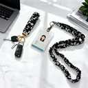 Stretchy Scrunchie Lanyard for Id Badges, Cute Teacher Lanyard Keychain Wristlet with 4 Id Holders for Women,Nurses (Black Floral)