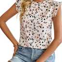 Avanova Women Ruffle Cap Sleeve Tops Boho Print Blouses Shirts Dressy Casual Beige Floral X-Large (XL)