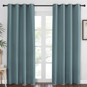 NICETOWN Blackout Greyish Blue Curtains & Drapes for Living Room - Thermal Insulated Solid Grommet Sound Reducing Energy Saving Window Treatments for Porch/Hall, 1 Panel, W52 x L84