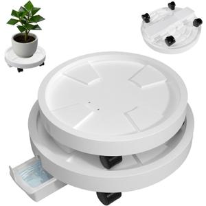 2 Pack 14" and 12" Plant Caddy with Hidden 360°Wheels, Plant Stand Rolling Saucer with Drain Hole, Flower Pots with Removable Drainage Tray for Indoor Outdoor, Lockable Wheels