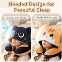 Certified to ASTM & CPSIA Standards Kids Travel Neck Pillow with Hood, Memory Foam Airplane Pillow, Double-Sided, Cute Design, Cooling Ice Silk & Soft Plush, Adjustable, Portable & Washable for Flights