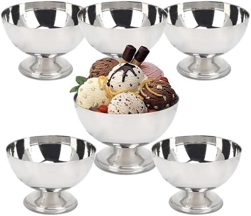 UROSER 6PCS Stainless Steel Ice Cream Bowl, Reusable Salad Cup Dessert Bowl, Metal Pudding Cups Salad Dessert Holder Snack Fruit Candy Container for DIY Ice Cream Parfait Banana Pudding
