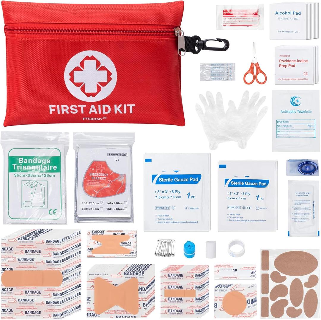 PTEROMY 150 Piece Mini First Aid Kit, Portable Small Emergency Kits Compact 1st Aid Kit for Car, Travel, Home, Camping, Outdoor, Hiking