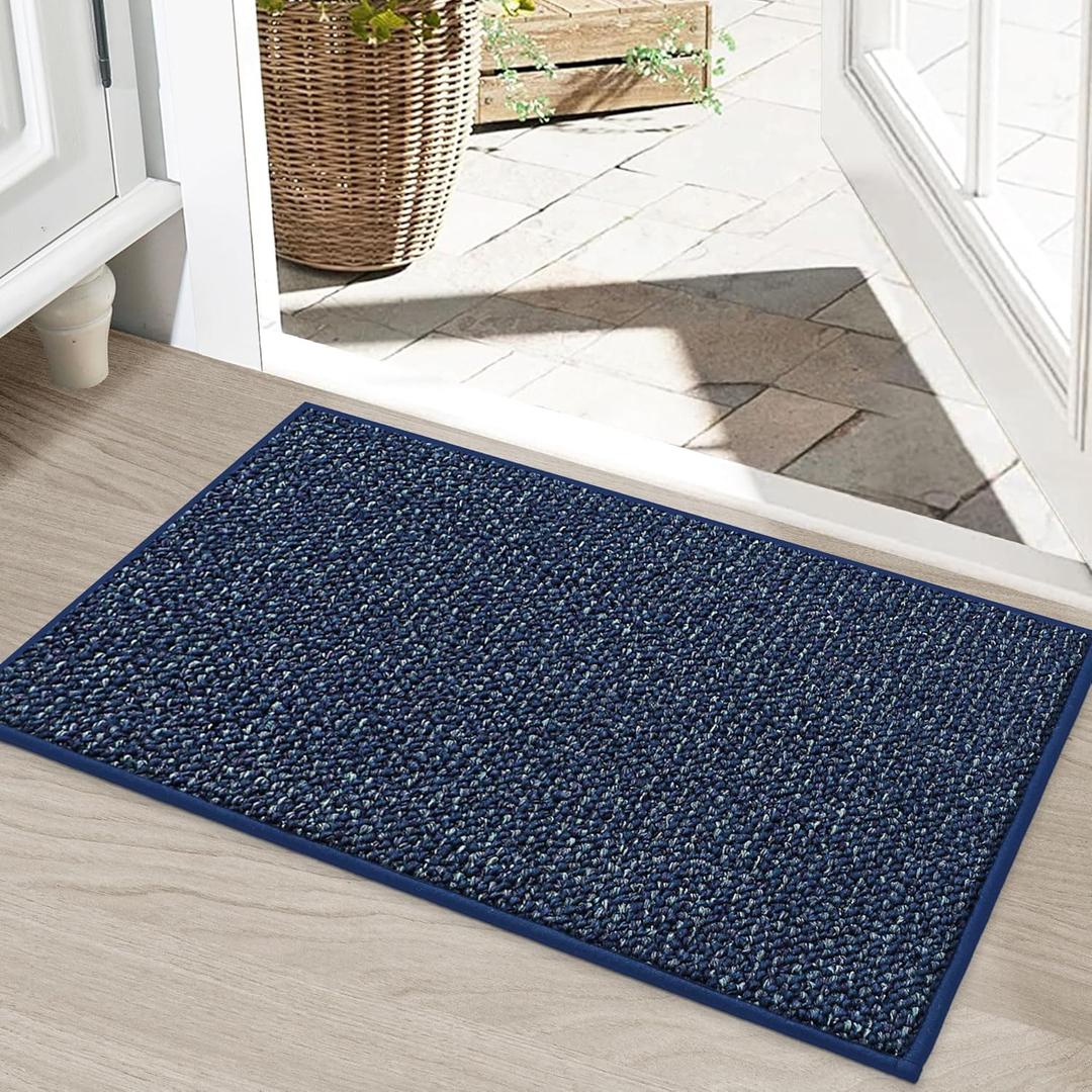 BEQHAUSE Dirt Trapper Door Mat 20" x 32", Non-Slip Washable Doormats Entrance Mat, Dirt Resistant and Absorbent Welcome Mat, Low Profile Floor Mats for Front Back Door and Entryway, Blue (1'8" x 2'8" (Rectangular))
