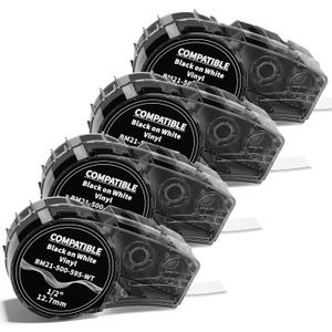 Compatible with M21-500-595-WT Label Tape, 1/2 inches Adhesion Vinyl Labels Tape, 21' Length 0.5" Width, Work for M210-, M211, BMP21-Plus, BMP21 LAB Printer, 4-Pack
