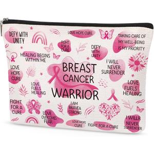 Breast Cancer Awareness Makeup Bag Gifts for Women, Inspirational Zipper Pouch with Motivational Quotes, Encouragement Gift for Survivor, Fighter, Supporter in October