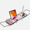 MARBBNEST Bathtub Tray Caddy for Luxury Bath Expandable Extra Wide Bath Tub Tray with Natural Marble Tray and Mobile/Tablet Stand, Ideal for Home Spa Lovers