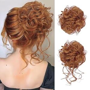 2PC Hair Bun Extension Ponytail Synthetic Updo Hair Piece for Girls Hair Chignon for Daily Wear (12/24) (Copper Red)
