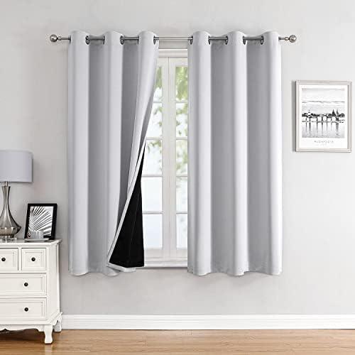 Blackout Curtains for Bedroom with Black Liner, 2 Thick Layers Total Blackout Thermal Insulated Grommet Window Curtains 2 Panels Set (Greyish White, 42 x 63 Inch)