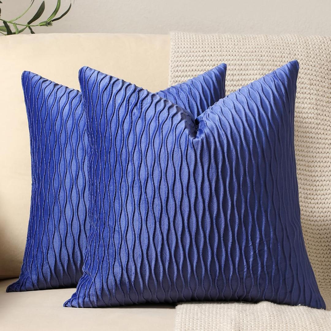 18x18 Blue Throw Pillow Covers: 2 Pack Original Striped Velvet Square Decorative Pillow Cases for Farmhouse Couch 18x18 Blue Throw Pillow Covers: 2 Pack Original Striped Velvet Square Decorative Pillow Cases for Farmhouse Couch
