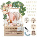 Wooden Baby Shower Crate Closet - Customizable Wooden Crate Box with Dual Rod System, Personalized Baby Shower Basket Alphabet Letters, Easy Assembly Baby Baskets for Baby Shower (Natural Wood)