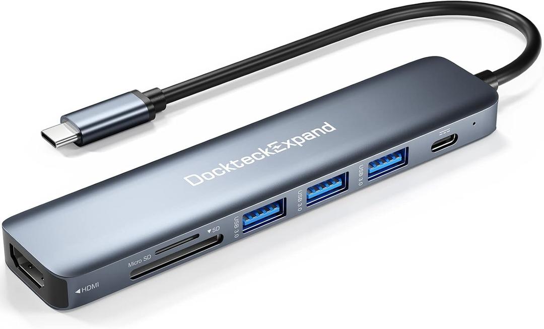 USB C Hub, Dockteck Expand 7 in 1 USB-C Multiport Adapter with 4K HDMI, 100W Power Delivery, 3 USB 3.0 Ports, SD/TF Card Reader, for MacBook Pro/Air, iMac, iPad Pro, Surface Pro 7/8, XPS, HP and More