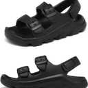 Boys Girls Toddler Little Kid Sandals Buckle Adjustable Water Sandal With Hook Loop Back Strap(Toddler 5-Little Kid 12) (Black)