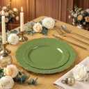 Tinybee 60PCS Green Plastic Plates - Heavy Duty Green Disposable Plates, Elegant Plastic Plates for Bridal Shower, Wedding and Party Including 30 Dinner Plates 10 '' & 30 Dessert Plates 7.5 ''