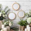 Novabright 3 Pcs Boho Mirror Wall Decor 4.72 Inch Small Round Circle Decorative Mirrors with Wood Bead Hanging Wall Art for Farmhouse Rustic Home Living Room, Bedroom, Bathroom, Entryway
