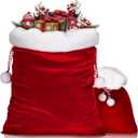 Shappy 2 Pieces Christmas Velvet Santa Bags with Drawstring in 2 Size Large Christmas Bags Santa Gift Sack for Xmas Playing Present Toy(Red)