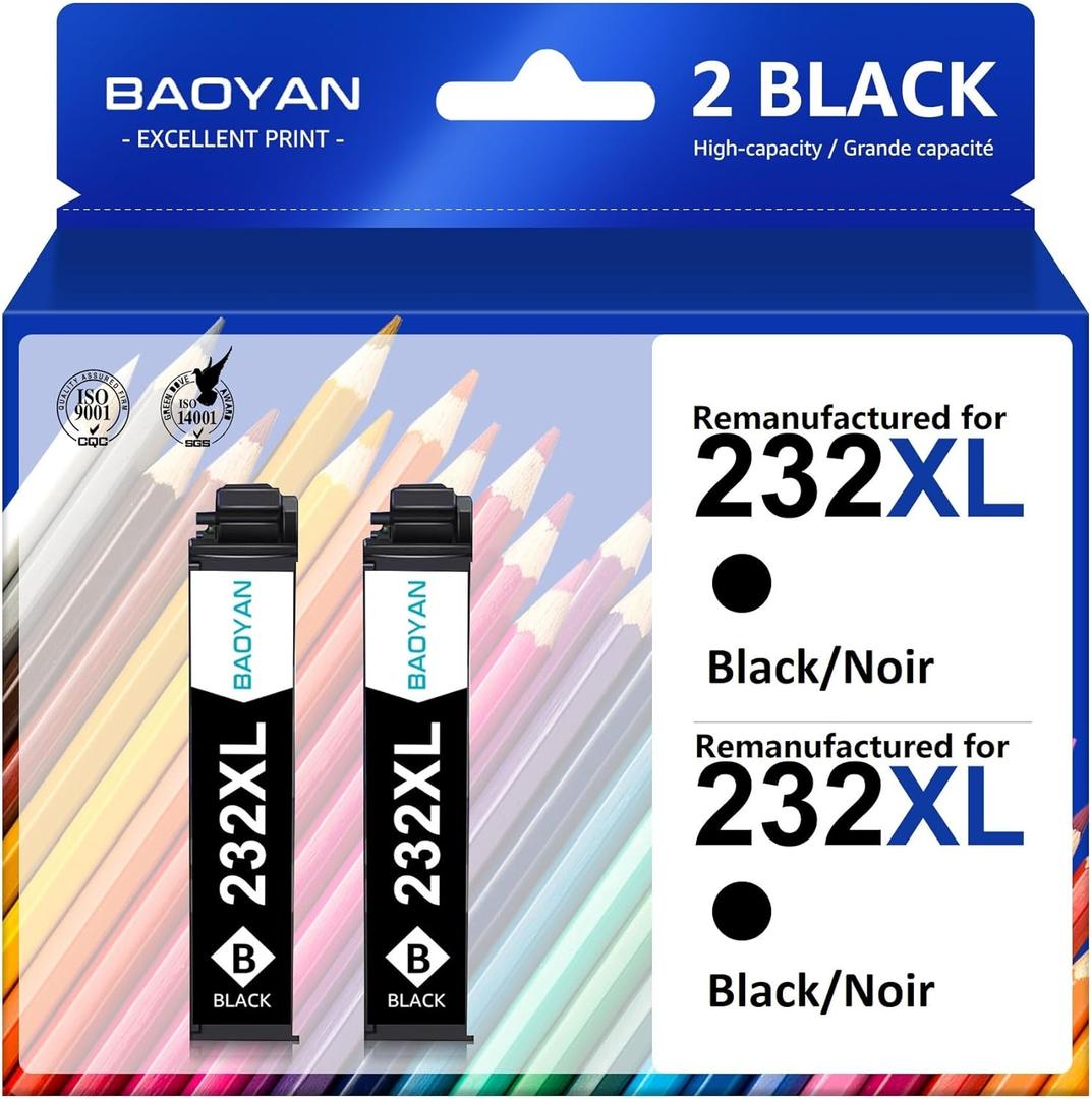 232XL T232 Ink Cartridges 2 Black Remanufactured for Epson 232XL Ink Cartridges Combo Pack for Expression Home XP-4200 XP-4205 Workforce WF-2930 WF-2950 XP4200 WF2950 (2 Black)