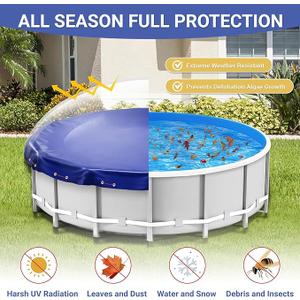 New Upgrade】 Winter Pool Cover 15 ft Round for Above Ground Pools, Extra Thick Durable Above Ground Swimming Pool Protection Cover, Encryption Grommets,Cold and UV Resistant with Premium Winch,Cable
