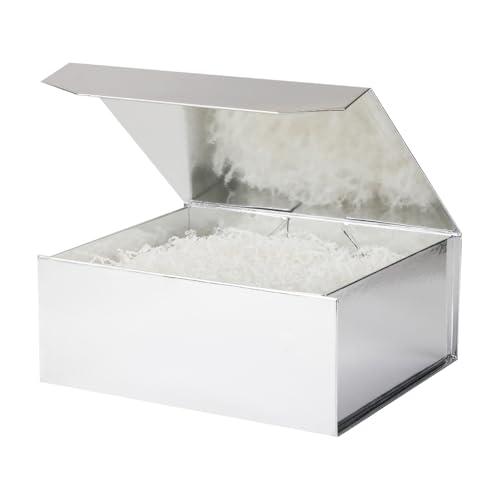 PACKGILO 1 Pcs Silver Gift Box Large 13x11x5.3 Inch Silver Large Gift Boxwith Crinkle Paper Magnetic Box with Shredded Paper Luxury Gift Boxes with Lids for Presents