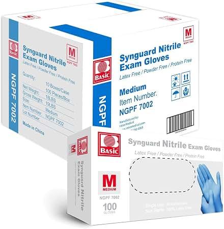 Jointown Basic Medical Blue Nitrile Exam Gloves - Latex-Free & Powder-Free for Medical, Cleaning, Cooking, Food Safe- NGPF7002 (Case of 1,000), Medium,  10packs (100gloves)