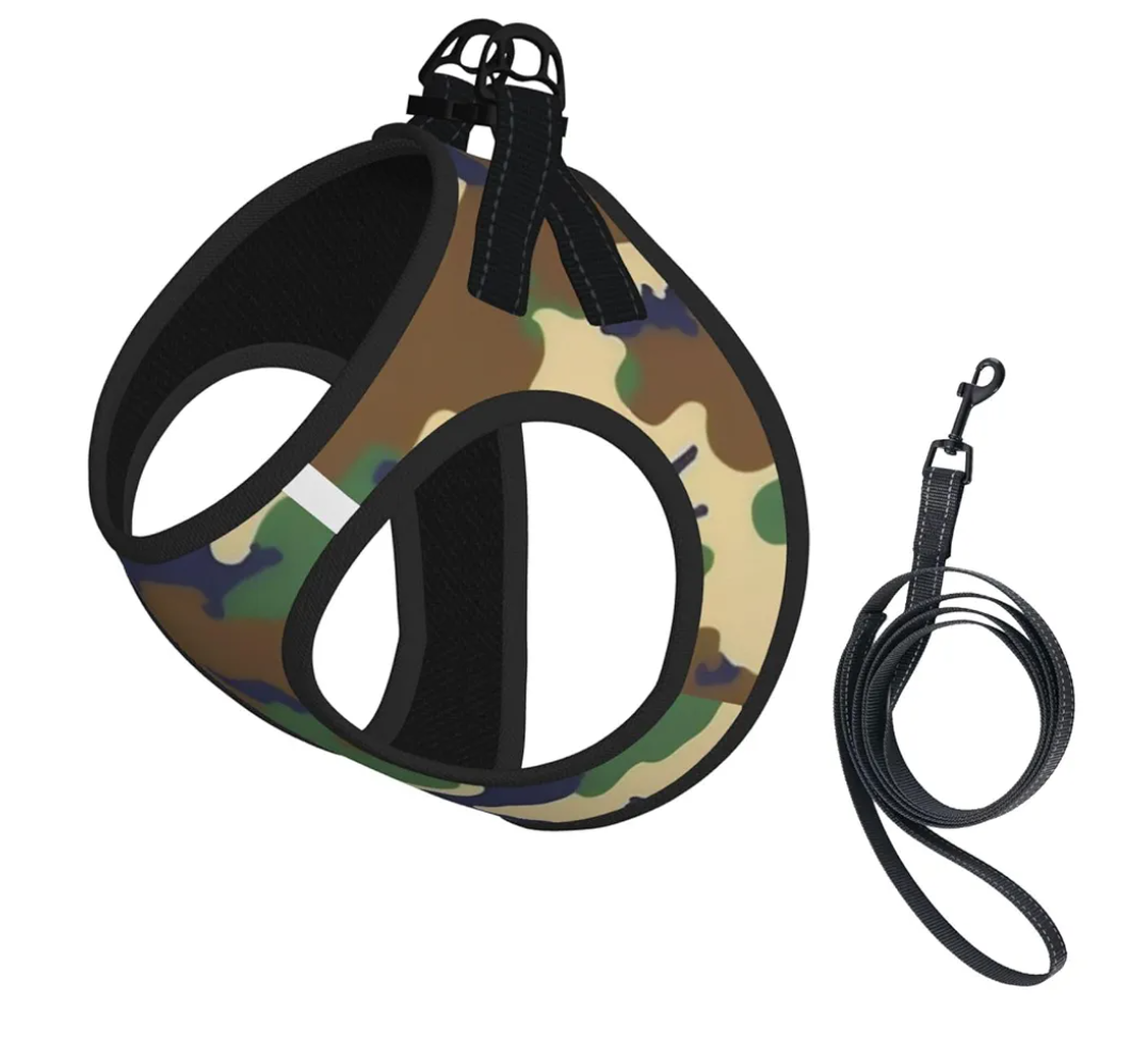 Green Military Camo Printing Puppy Summer Vest Harness with Reflective,Dog Accessories for Medium Dogs and Cats