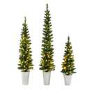 Set of 3 Pre-Lit Artificial Christmas Trees with 230 Warm White LED Lights