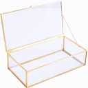 Vintage Glass Jewelry Display Box with Brass Frame - Decorative Keepsake Organizer for Home & Dresser, 8" L x 4.5" W x 2.36" H