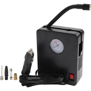 Portable 12V DC Car Air Pump for Tire Inflation Up to 100 PSI with LED Light, 3 Nozzles & Fuse  Compact ABS Tire Inflator for Cars, Bikes, Balls, and Inflatables (Black)