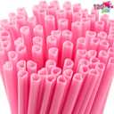 JOYIN 120 PCS Valentine Heart Shaped Pink Straws, Reusable Drinking Cute Straw for Valentine's day Cocktail, Birthday Party, Bridal Shower, Wedding Supplies, Valentine Party